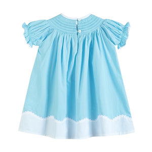 Smocked Easter Bunny Bishop Floral Embroidery Blue Dress