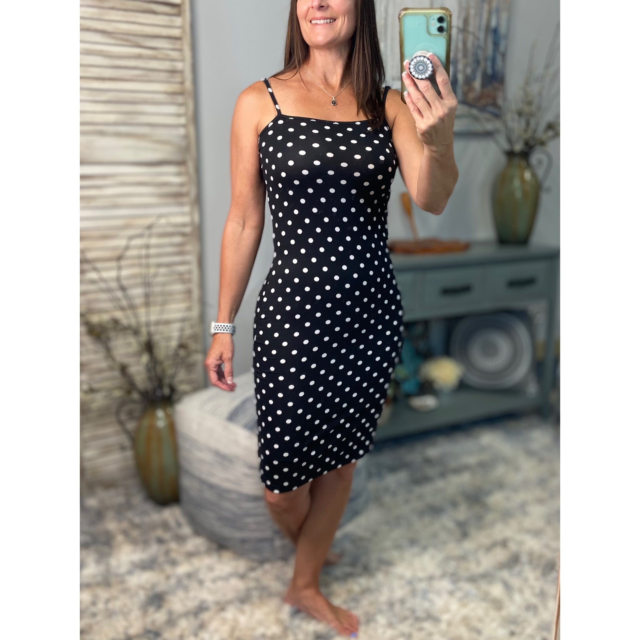 Square neck polka dot bodycon dress outlet