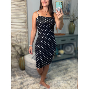 "Stand Out" Polka Dot Bodycon Form Fitting Adjustable Spaghetti Strap Dress Black S/M/L/XL
