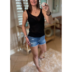 “Spring Fling” Sexy Low Double V Neck Back Sleeveless Dressy Knit Sweater Tank Black