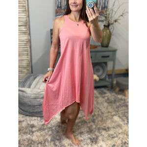 Handkerchief Hem Floaty Terry Summer Tank Sundress Pink S/M/L