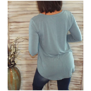 V-Neck Floaty Animal Print Leopard Pocket Long Sleeve Blue S/M/L/XL