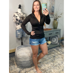 “Can’t Blame a Girl” Sexy Sporty Slimming Seamless Zipper Lightweight Hoodie Jacket Pockets Black S/M/L