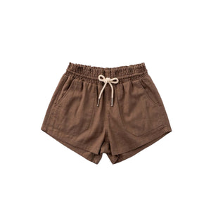 Basic Linen Pocket Drawstring Elastic Waist Dressy Shorts Bottoms Mocha S/M/L