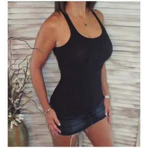 "Can't Touch This" Ribbed Racerback Low Scoop Boy Beater Cleavage Tank Top Black 1X/2X/3X