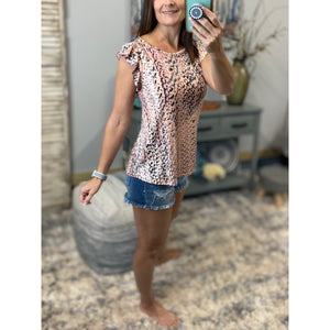 “I’ve Come a Long Way” Snake Print Short Flutter Sleeve Round Neck Top Pink Black S/M/L/XL