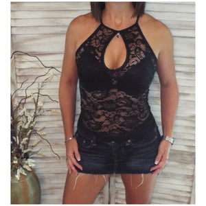 Sexy All Lace Keyhole Bust Scallop Clubwear Party Slimming Top Black S/M/L