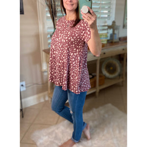 “You’re One Of A Kind” Round Neck Pocket Splatter Short Sleeve Burgundy