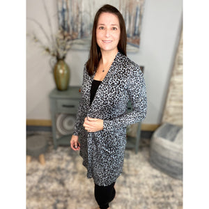 “See You Again” Leopard Long Open Front Cardigan Pocket Light Long Sleeve S/M/L/XL
