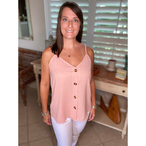 “Simply Perfect” V-Neck Button Up Floaty Spaghetti Strap Summer Tank Top Pink S/M/L/XL