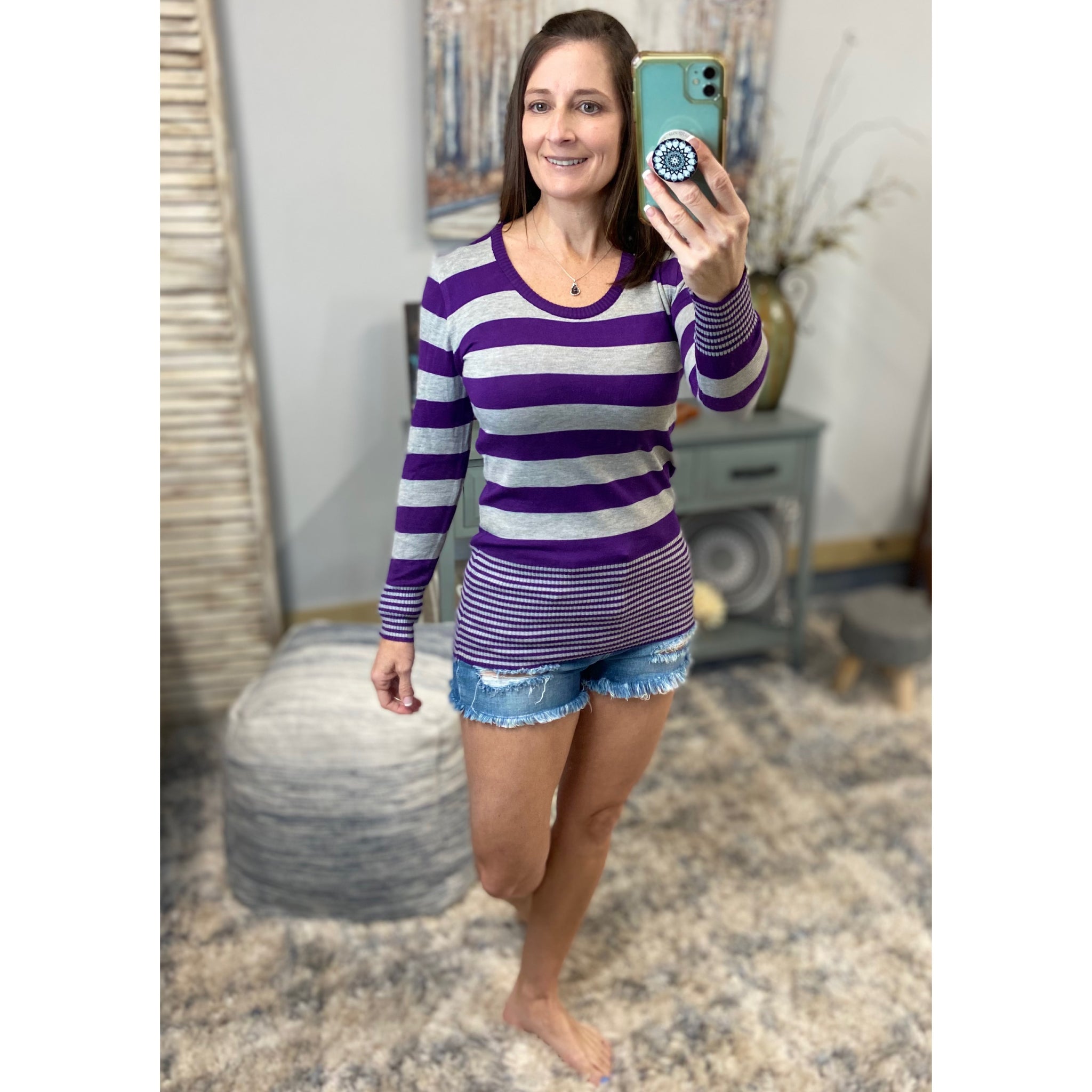 Very Sexy Scoop Neck Striped Preppy Tunic Sweater Blouse Shirt Top S/M/L/XL
