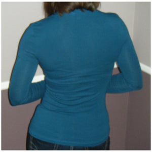 “Easygoing” Slimming Scoop Neck Low Cut L/S Tissue Basic Baby Shirt Teal 1X/2X/3X