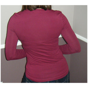 “Easygoing” Slimming Scoop Neck Low Cut L/S Tissue Basic Baby Shirt Burgundy 1X/2X/3X