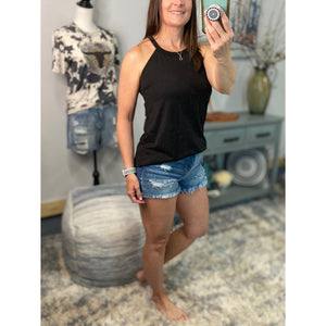 Tri Rocker Racerback Scoop Neck Floaty Trendy Tank Top Black S/M/L/XL