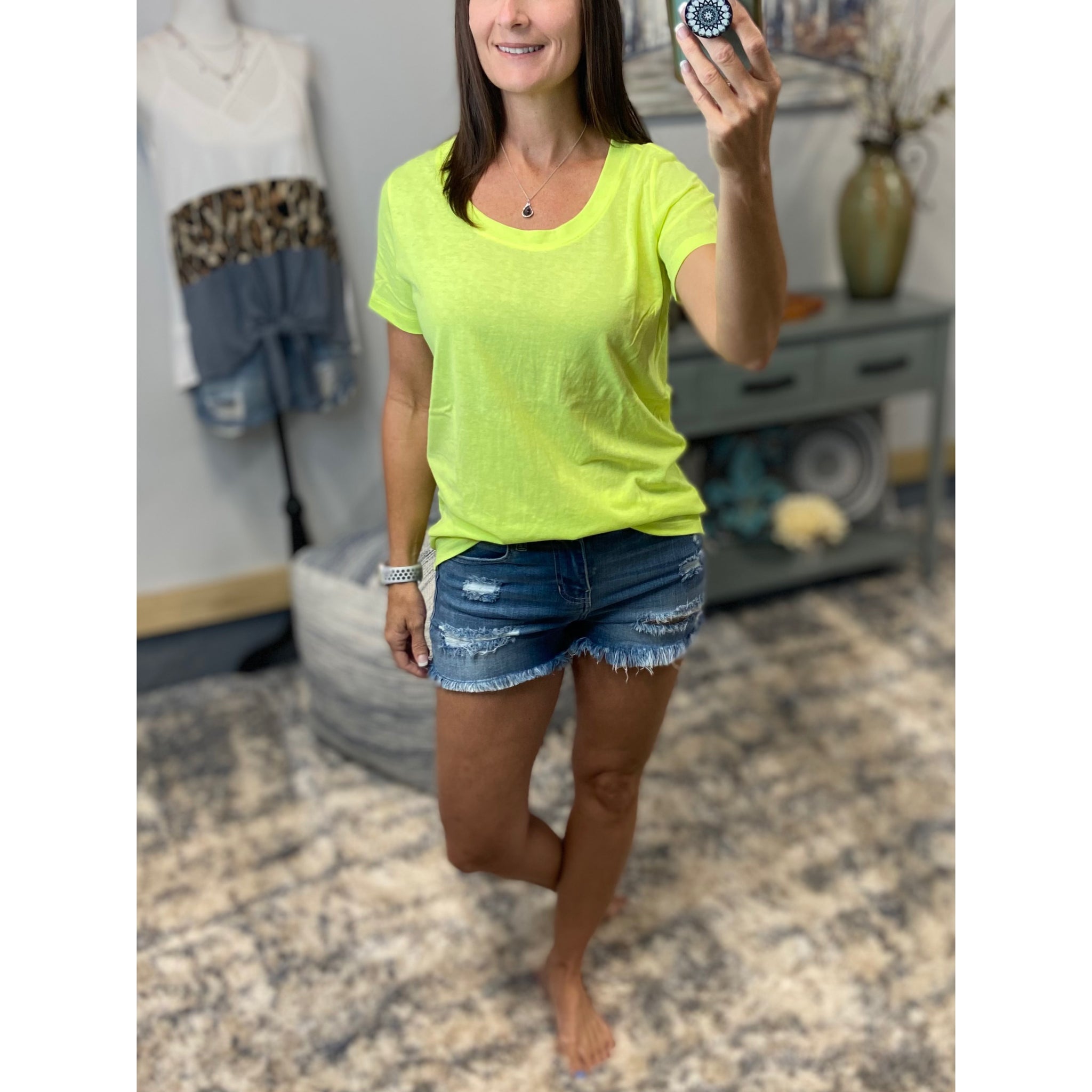 "Neon Rainbow" Loose Floaty Scoop Neck Boyfriend Tee Shirt Melange Neon Yellow S/M/L