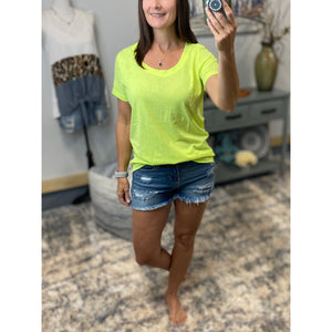 "Neon Rainbow" Loose Floaty Scoop Neck Boyfriend Tee Shirt Melange Neon Yellow S/M/L