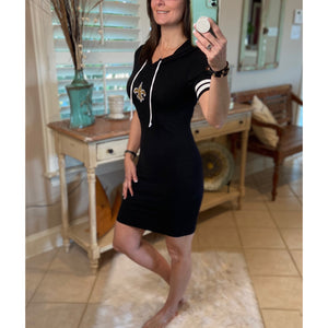 New Orleans Fleur de Lis Sporty Athletic Hoodie Bodycon Stretch Dress Blk S/M/L