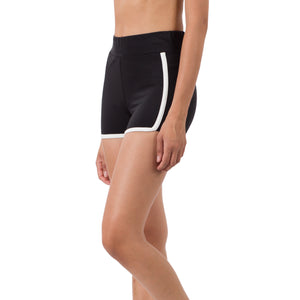 "Summer Hype" Athletic Sporty Elastic Waist Contrast Trim Dolphin Hem Shorts Black S/M/L/XL