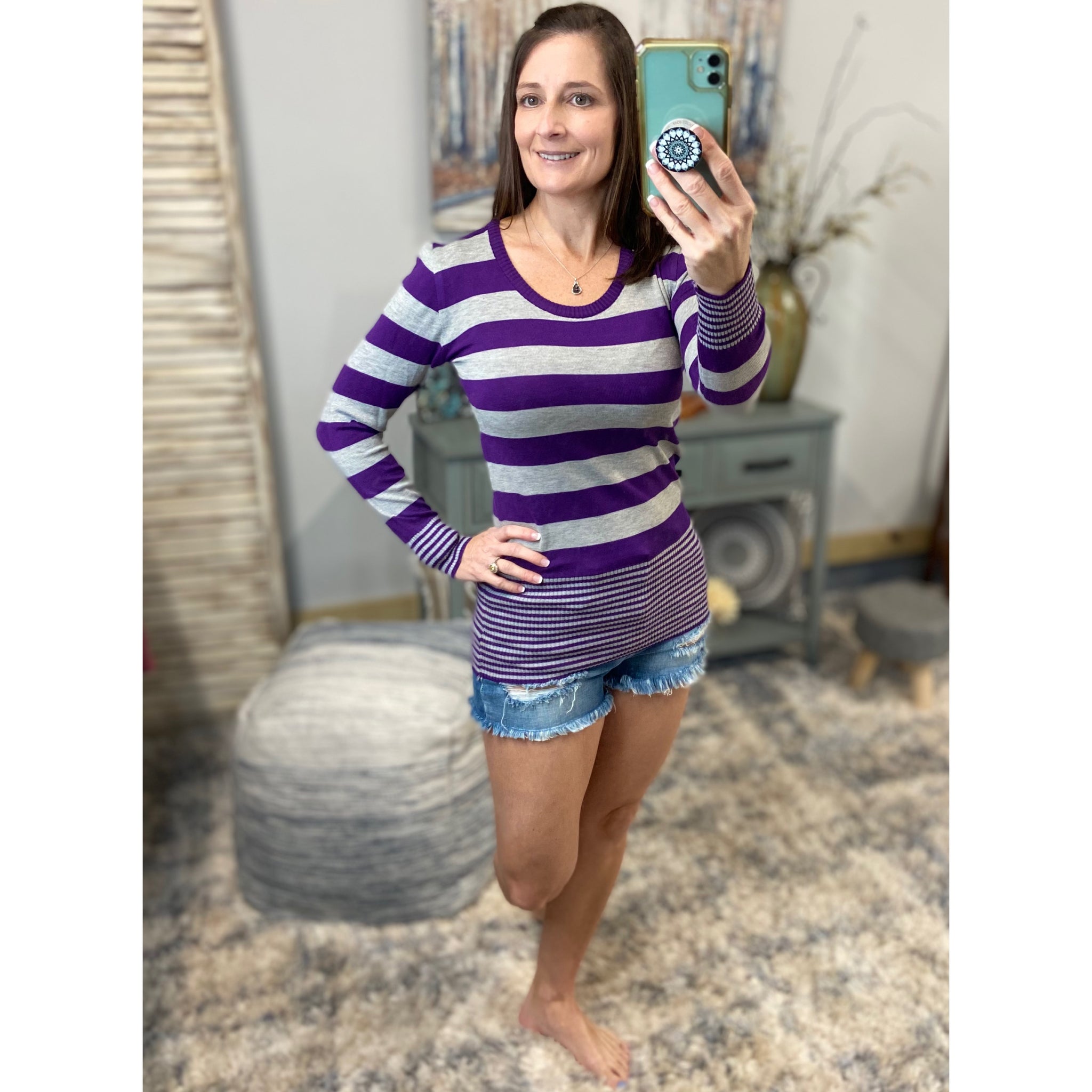 Very Sexy Scoop Neck Striped Preppy Tunic Sweater Blouse Shirt Top S/M/L/XL