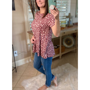 “You’re One Of A Kind” Round Neck Pocket Splatter Short Sleeve Burgundy