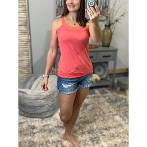 Very Sexy Scoop Babydoll Ruched Racerback Floaty Banded Summer Tank Coral S/M/L
