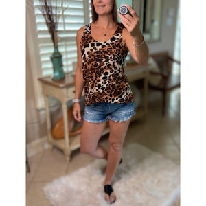 "Hot in Here" Very Sexy Leopard Scoop Neck Sleeveless Floaty Summer Tank Top Brown