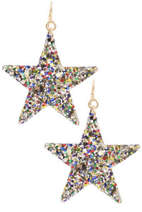 “Ring In The New Year” Glitter Stone Star Hook Earrings Multi Gold