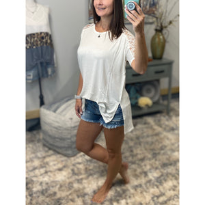 "All About The Lace" Lace Short Sleeve Scoop Neck Hi Lo Bottom Dressy Ivory