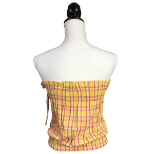 Sexy Strapless Preppy Plaid Bow Summer Tube Top Banded Yellow Pink S/M/L