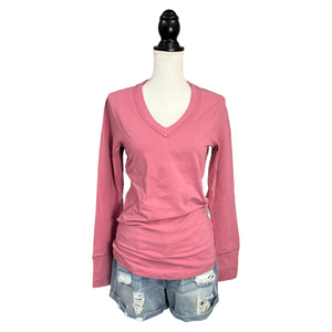 Sexy V-Neck Low Cut Cleavage Knit Stretch Slimming Shirt Top Tee Pink S/M/L