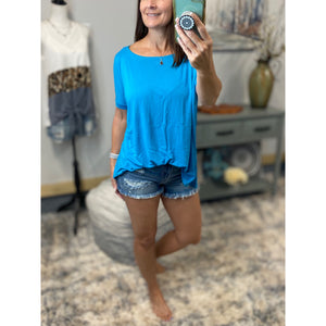 PIKO Dolman Wide Open Boat Neck Dolman Sleeve Tunic Top Shirt Blue S/M/L