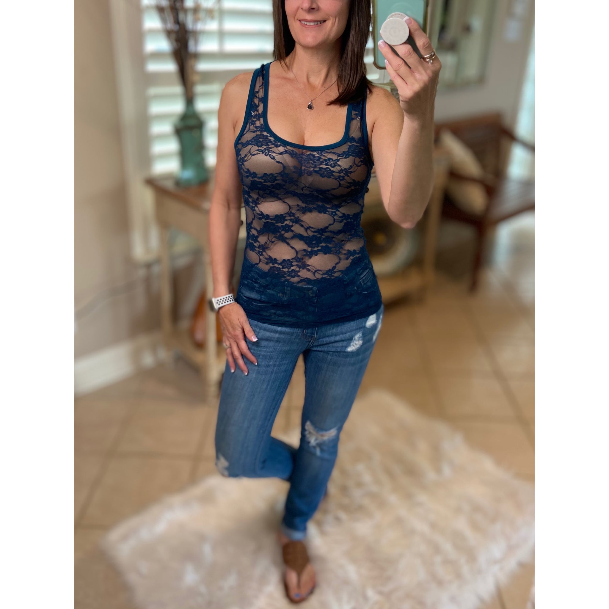 Racerback All Lace Sheer Low Cut Cleavage Sleeveless Cami Tank Top Emerald