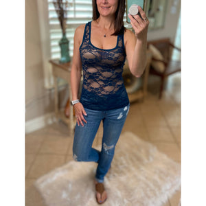 Racerback All Lace Sheer Low Cut Cleavage Sleeveless Cami Tank Top Emerald