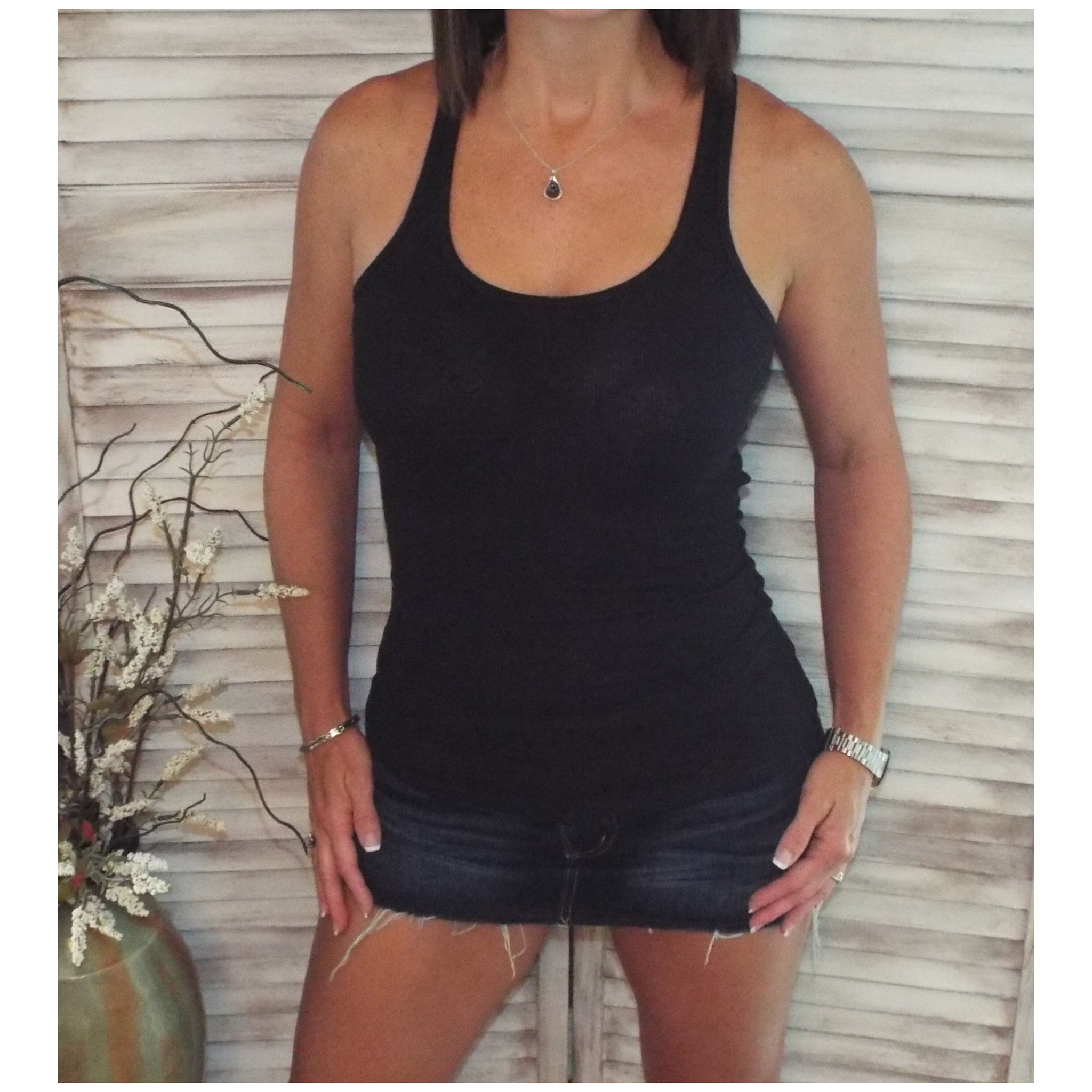 “Can’t Touch This” Ribbed Racerback Low Scoop Boy Beater Cleavage Tank Top Black S/M/L/XL