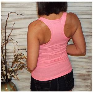 "Can't Touch This" Ribbed Racerback Low Scoop Boy Beater Cleavage Tank Top Neon Pink 1X/2X/3X