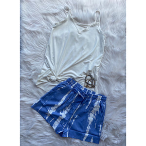 Tie Dye Elastic Drawstring Pocket Dressy Shorts Bright Blue S/M/L/XL