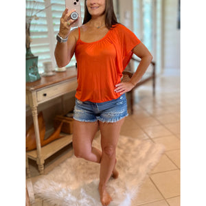 Dolman Ruched Flutter Batwing Cold One Shoulder Club Top Orange S/M/L