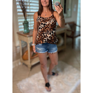 “Heat Wave” Reversible Leopard Low Scoop Or V-Neck Tank Shirt Top Brown S/M/L/XL