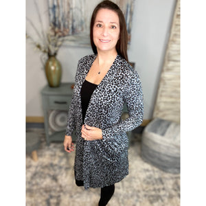 “See You Again” Leopard Long Open Front Cardigan Pocket Light Long Sleeve S/M/L/XL