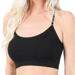 “Comfort Zone” Sexy Cross Back Padded Seamless Adjustable Strap Yoga Sport Stretch Bralette Tank Black OS