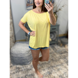 PIKO Dolman Wide Open Boat Neck Dolman Sleeve Tunic Top Shirt Yellow S/M/L