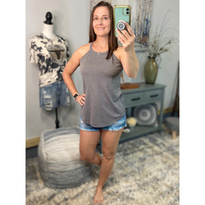 Tri Rocker Racerback Scoop Neck Floaty Trendy Summer Tank Top Light Gray