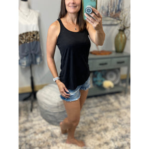 Ruched Racerback Scoop Neck Floaty Cleavage Tank Black Top S/M/L/XL/XXL