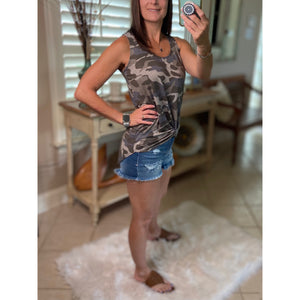 "Hot in Here" Very Sexy Camouflage Floaty Scoop Neck Summer Tank Top Army Green