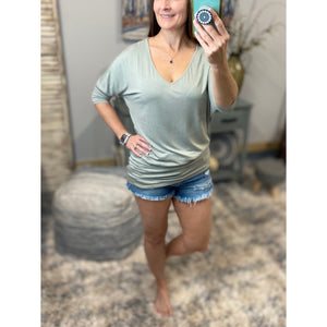 Very Sexy Dolman Deep V-Neck Cleavage Asymmetrical Tunic Top Gray S/M/L/XL