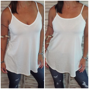 “Heat Wave” Reversible Front Back Low Scoop Or V-Neck Tank Shirt Top Ivory 1X/2X/3X