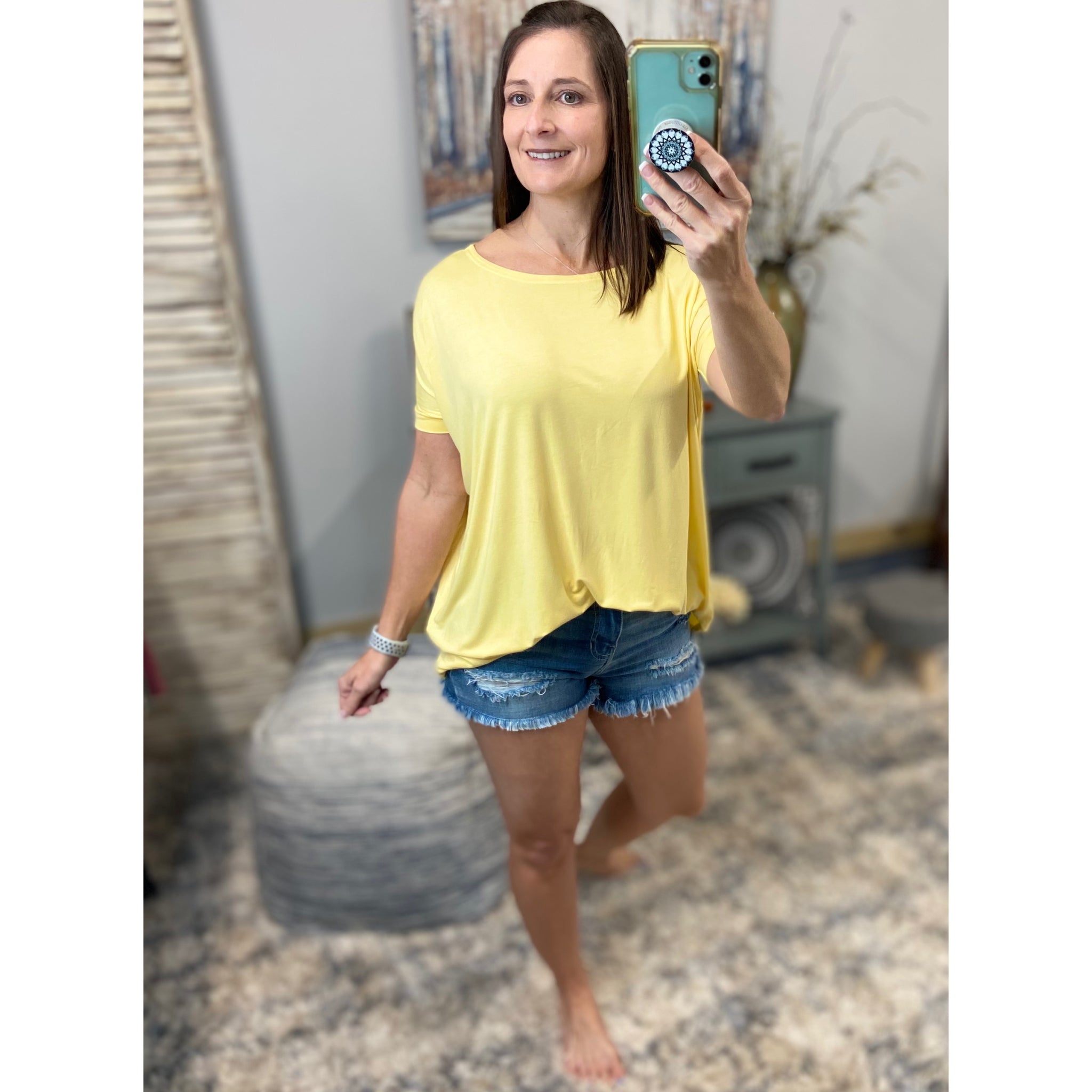 PIKO Dolman Wide Open Boat Neck Dolman Sleeve Tunic Top Shirt Yellow S/M/L