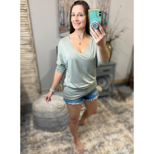 Very Sexy Dolman Deep V-Neck Cleavage Asymmetrical Tunic Top Gray S/M/L/XL