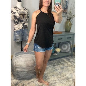Tri Rocker Racerback Scoop Neck Floaty Trendy Tank Top Black S/M/L/XL