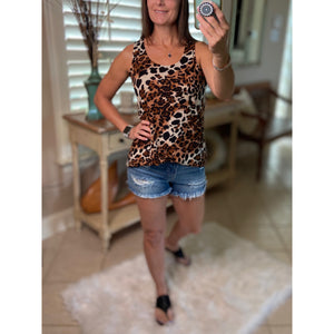 "Hot in Here" Very Sexy Leopard Scoop Neck Sleeveless Floaty Summer Tank Top Brown